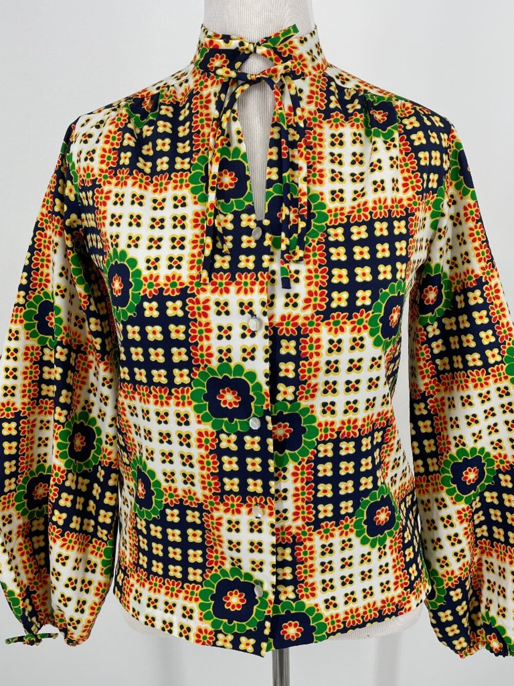 Vintage 70s Lee Mar Ultressa Floral Balloon Sleeve Secretary Blouse M/L